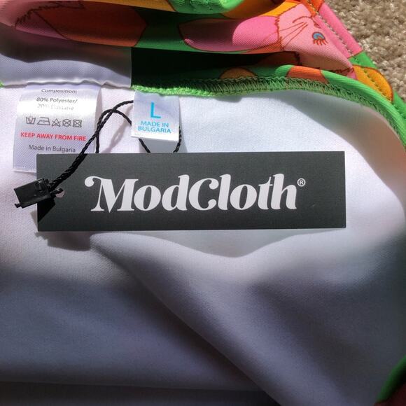 ModCloth x Marisol Muro NIP Green Petals Cats Sara High-Waisted Bikini Bottom LG - Picture 11 of 14